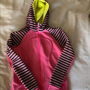 A bright hooded sweatshirt